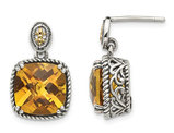 Natural Citrine 7.20 Carat (ctw) Post Drop Earrings in Sterling Silver with 14K Gold Accents